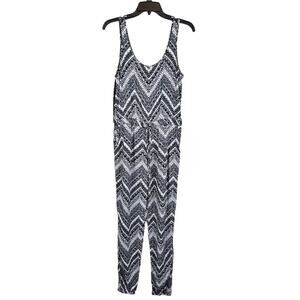 Bethany Mota Pant Jumpsuit  Women Medium Black White Pockets Laced Back Belted